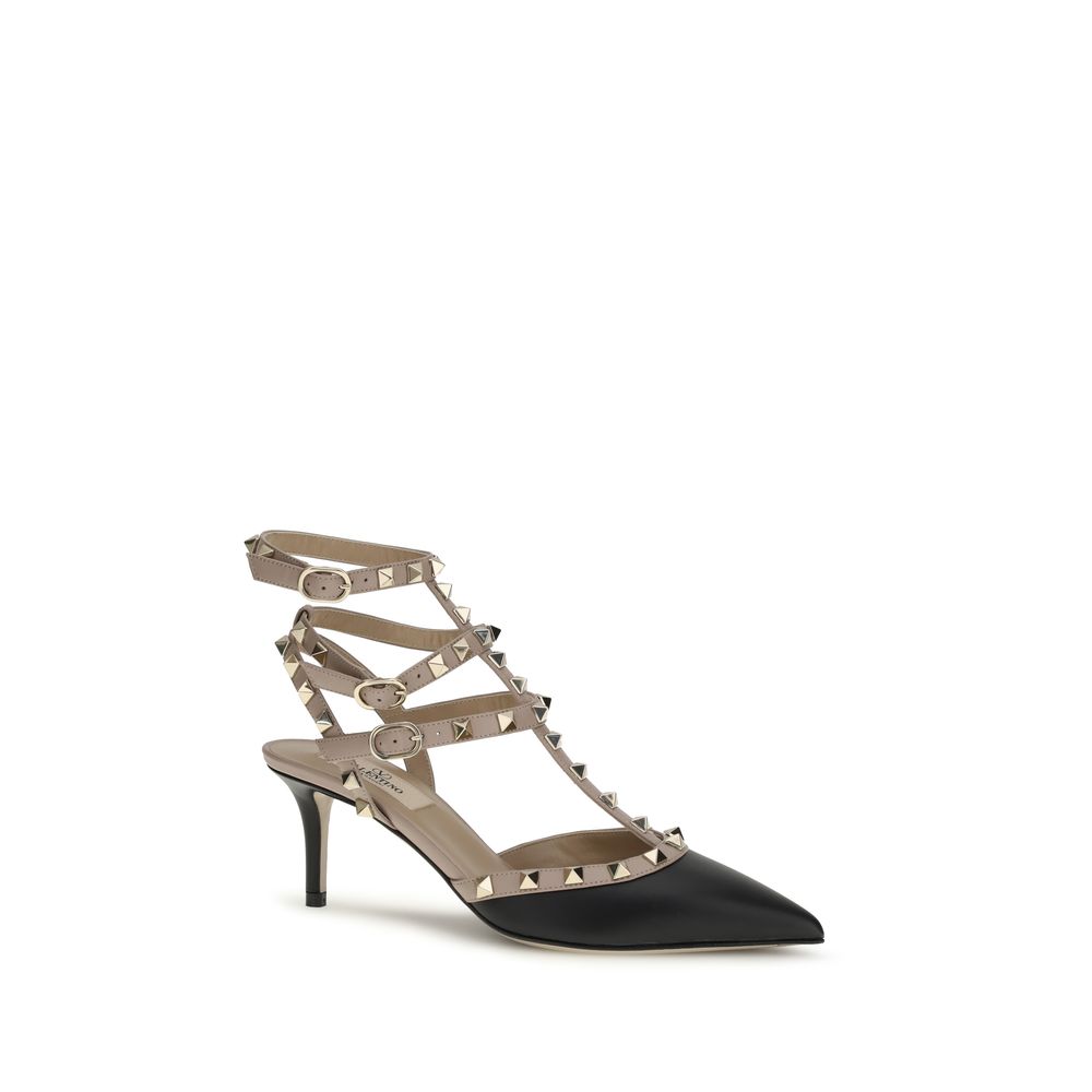 Valentino Garavani Black Goatskin Mid Heel Pumps