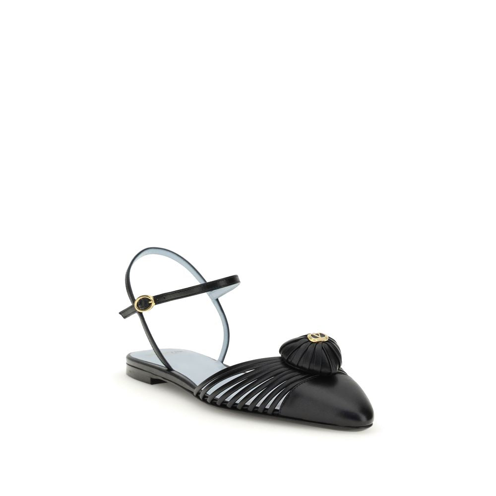 Valentino Garavani Black Goatskin Flat Sandals
