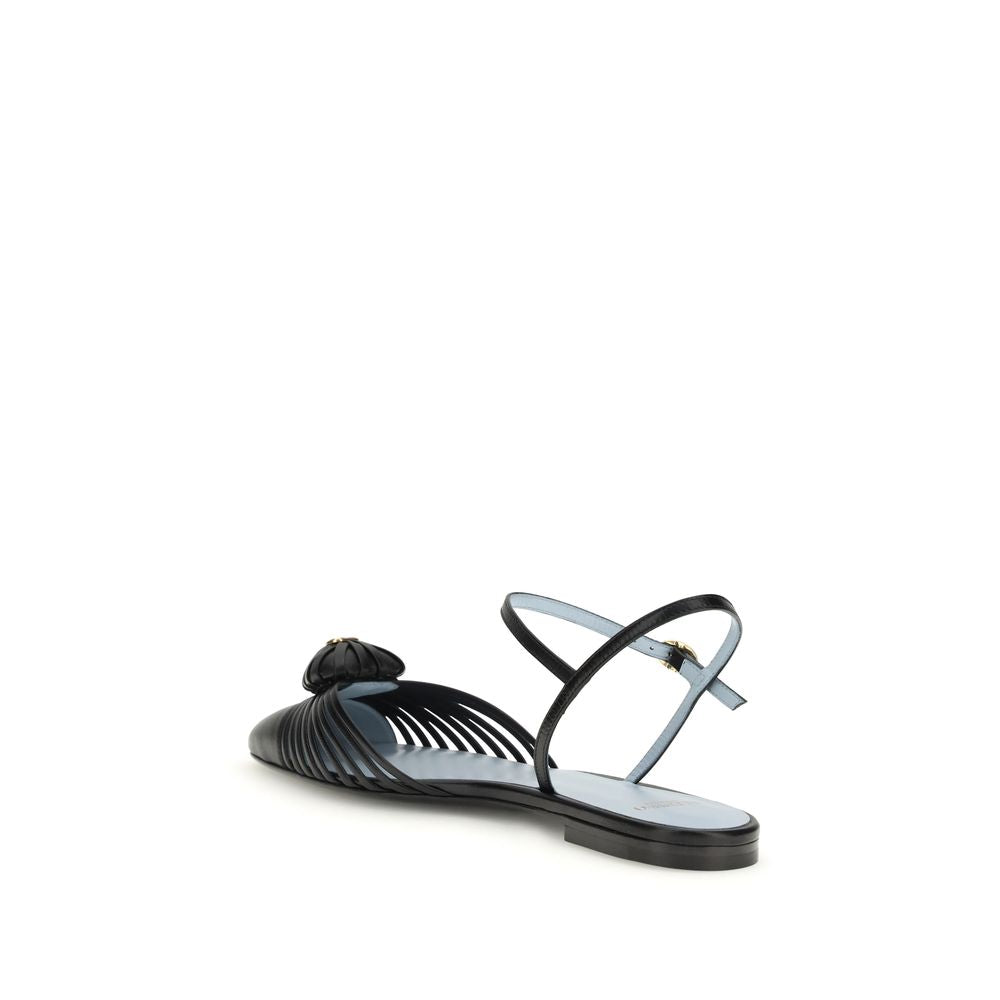 Valentino Garavani Black Goatskin Flat Sandals