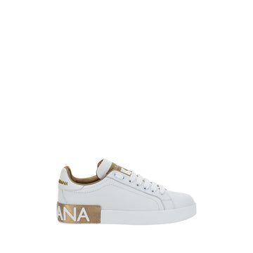 Dolce & Gabbana White Calf Leather Bos Taurus Low Top Sneakers