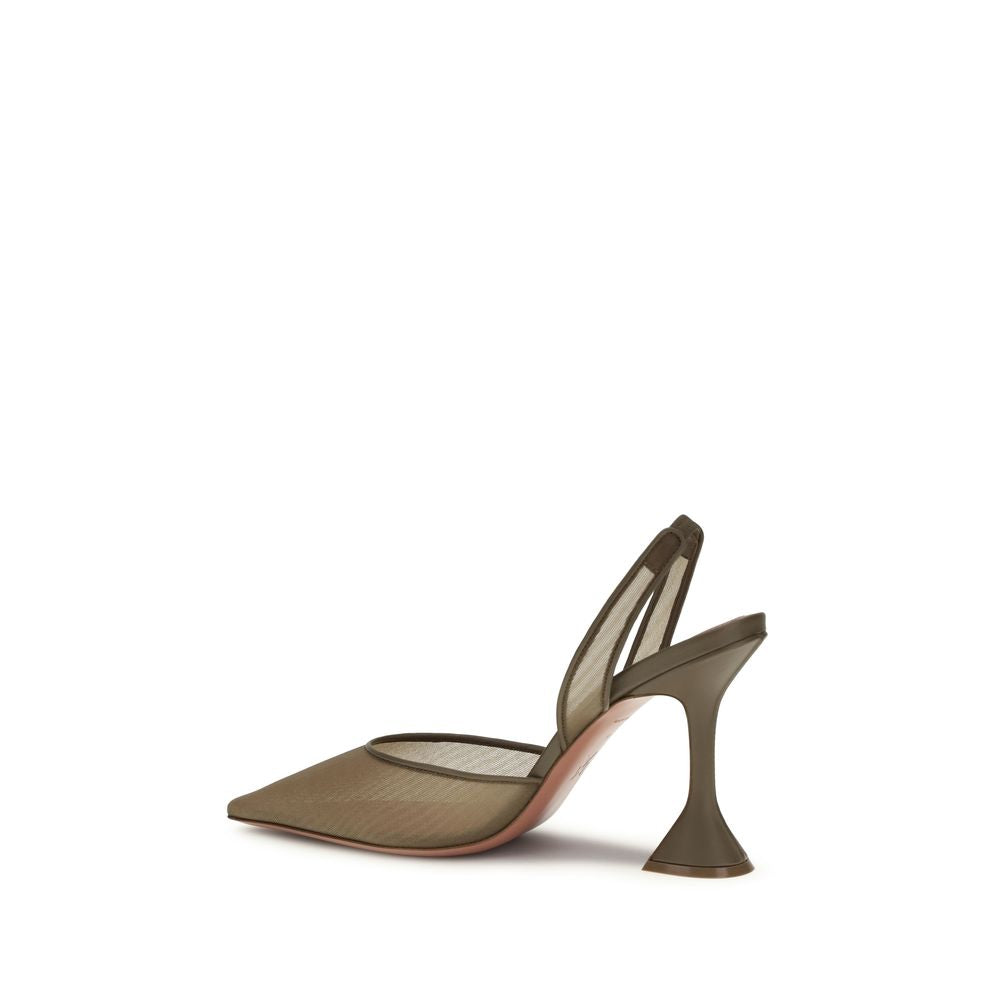 Amina Muaddi Brown Fabric Platform Pumps