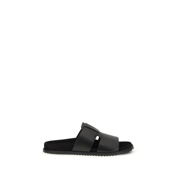 Dolce & Gabbana Black Calf Leather Bos Taurus Flat Sandals