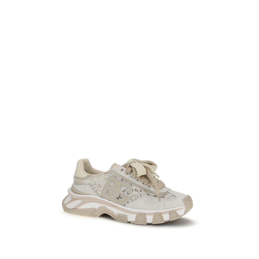 Dolce & Gabbana Beige Calf Leather Bos Taurus Low Top Sneakers
