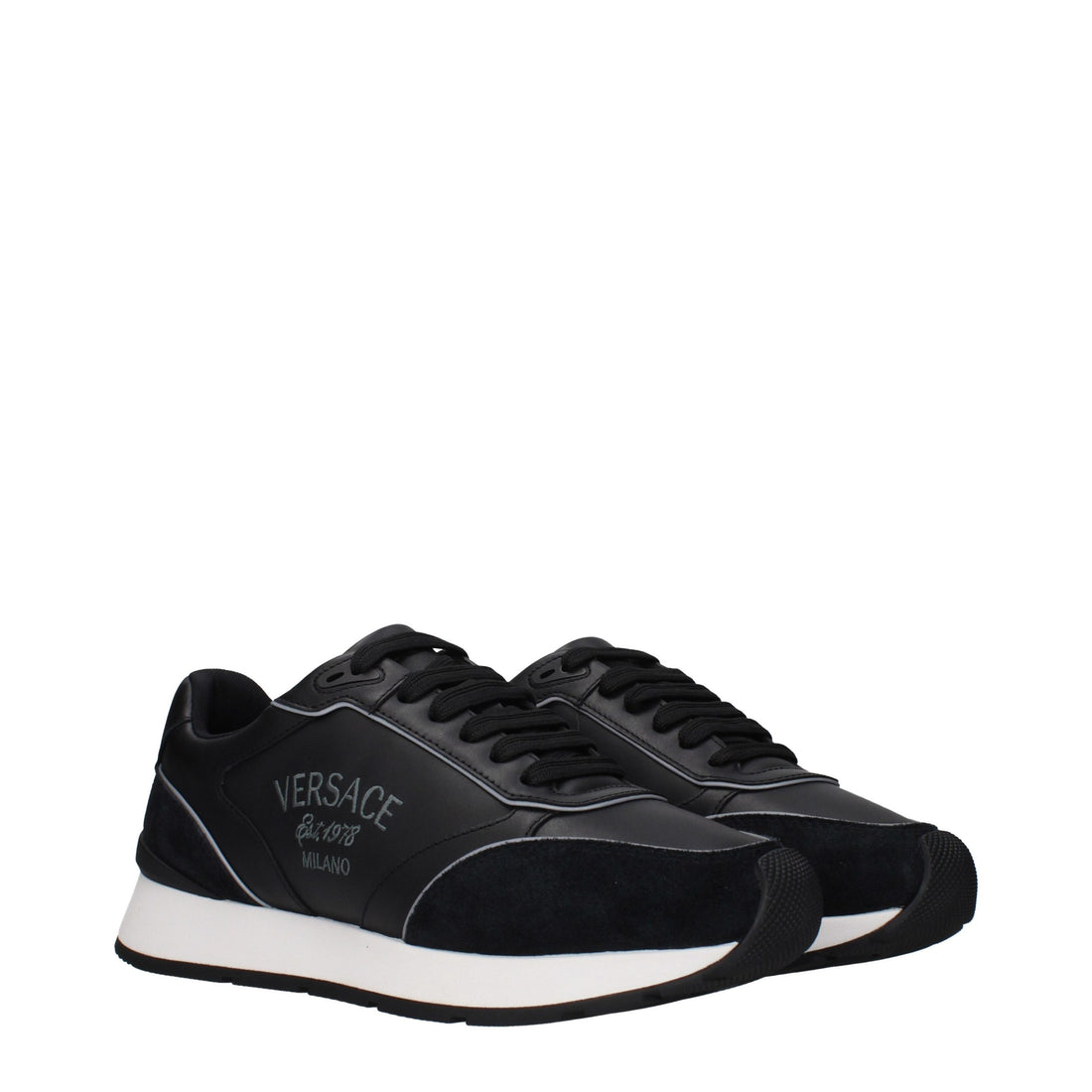 Versace Black Leather Low Top Sneakers