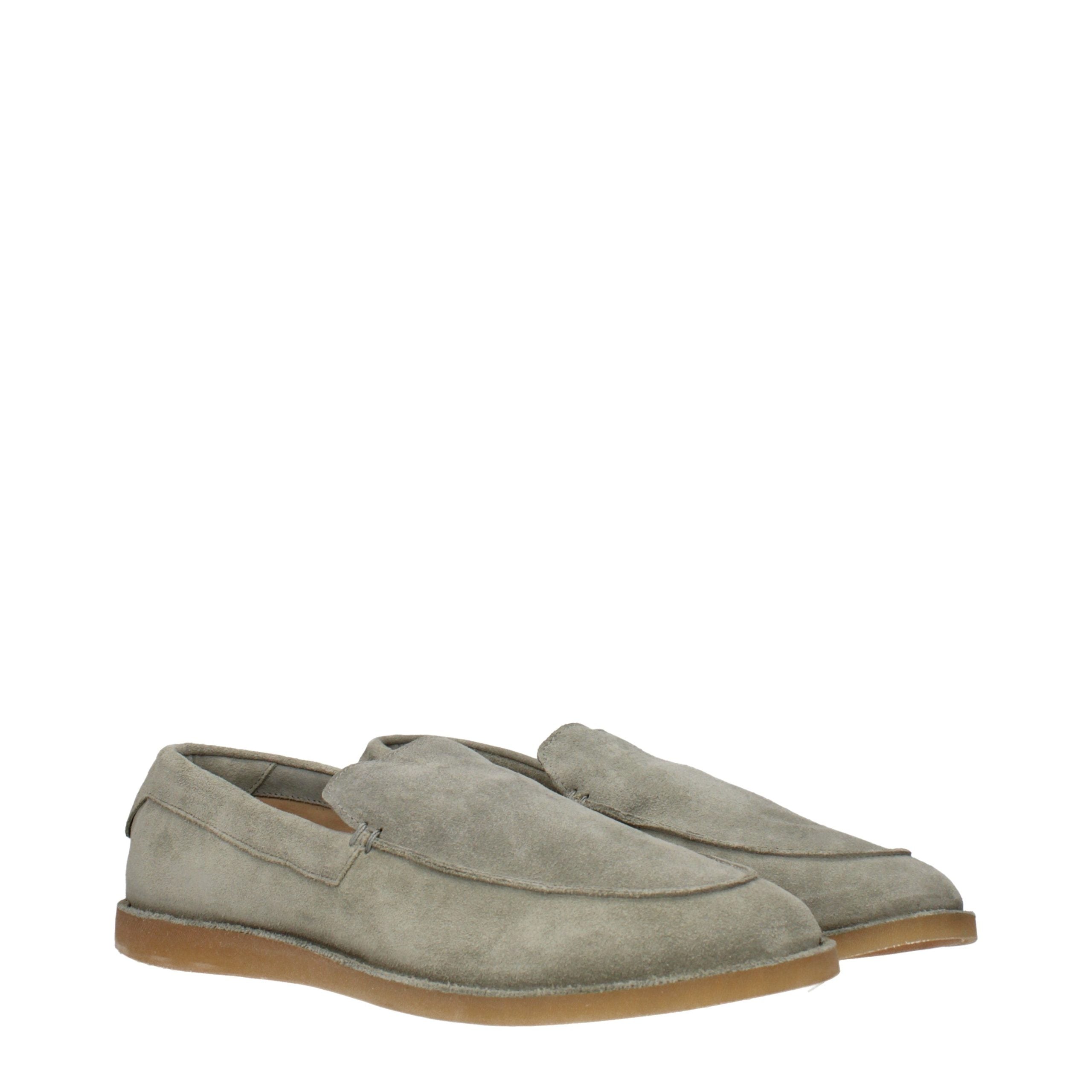 Eleventy Green Leather Slip-On Loafers