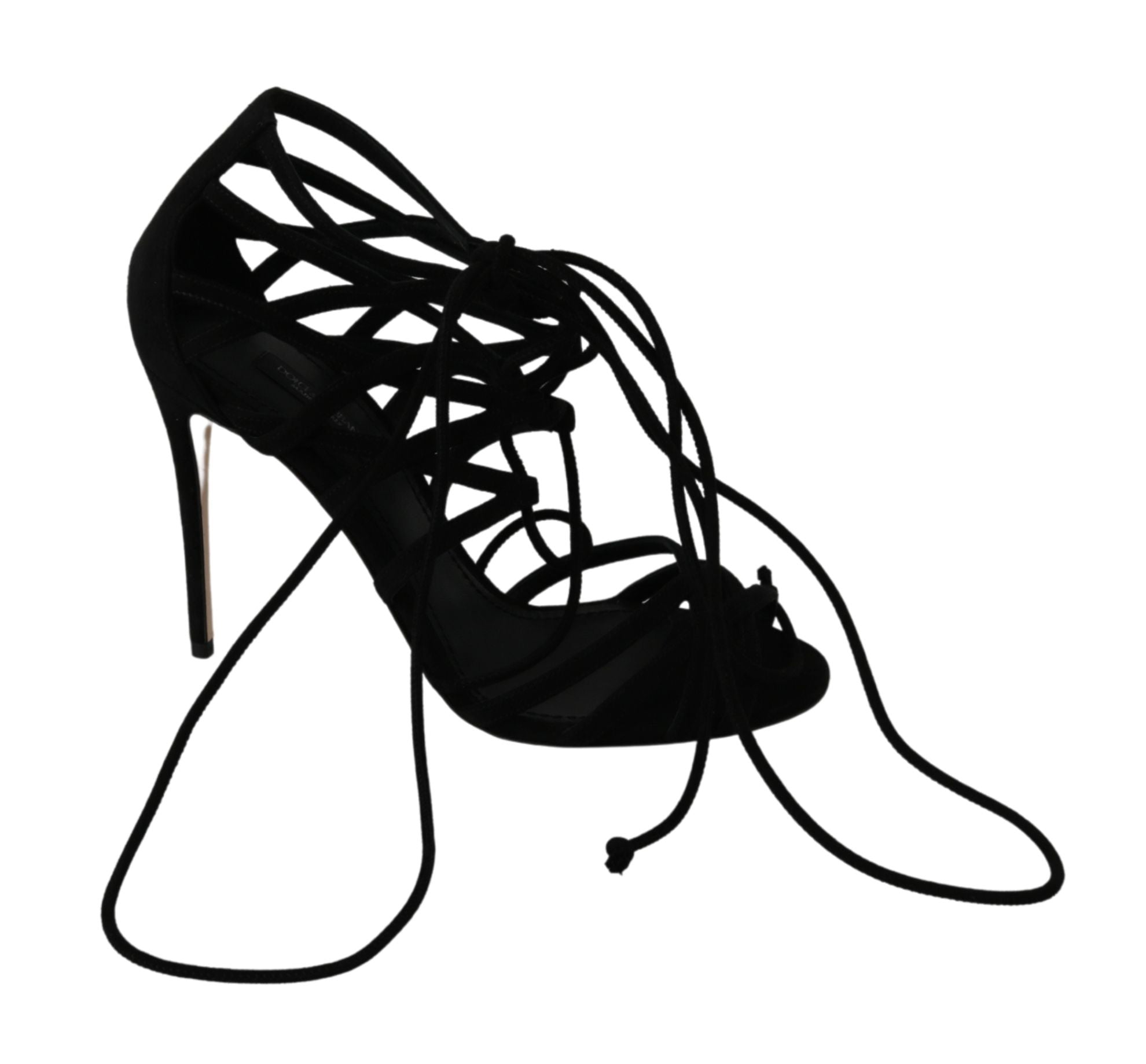 Dolce &amp; Gabbana Black Suede Strap Stilettos Shoes Sandals