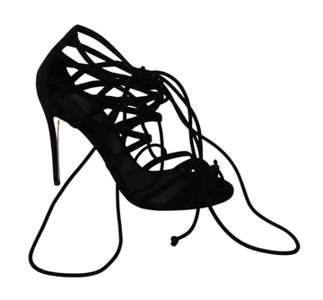Dolce &amp; Gabbana Black Suede Strap Stilettos Shoes Sandals