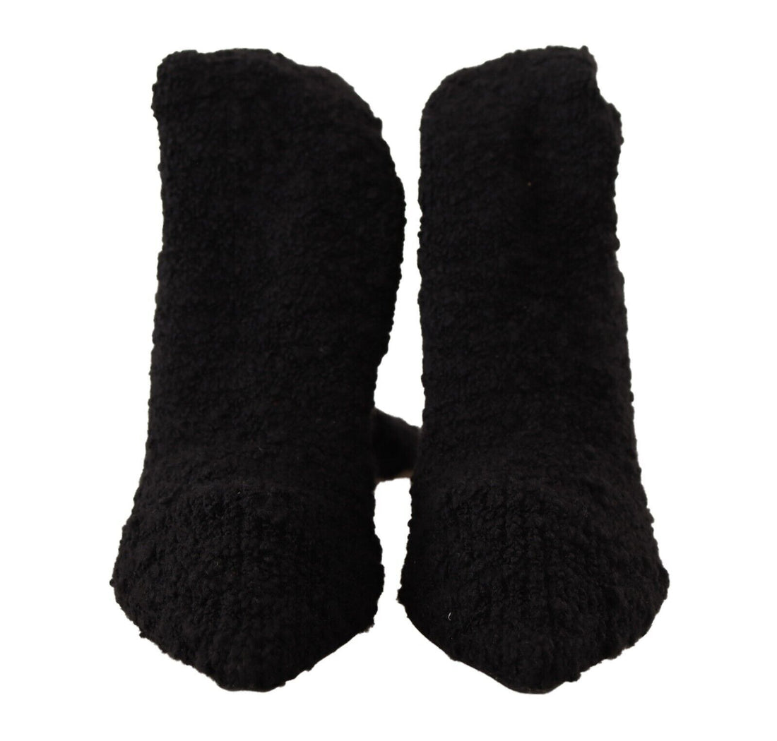 Dolce &amp; Gabbana Black Stretch Socks Knee High Booties Shoes