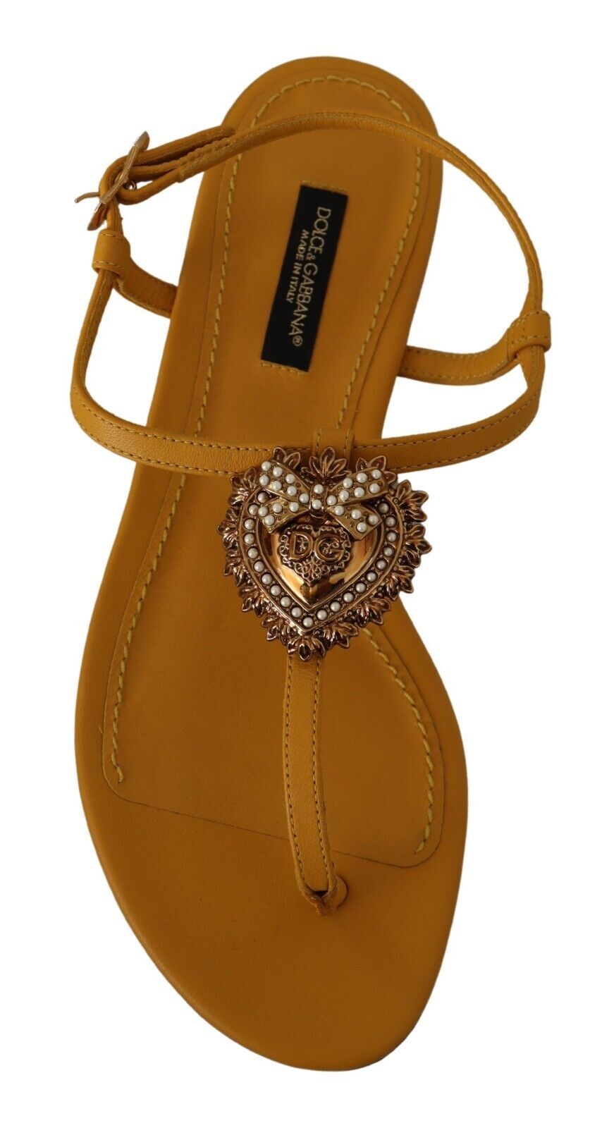 Dolce &amp; Gabbana Mustard Leather Devotion Flats Sandals Shoes