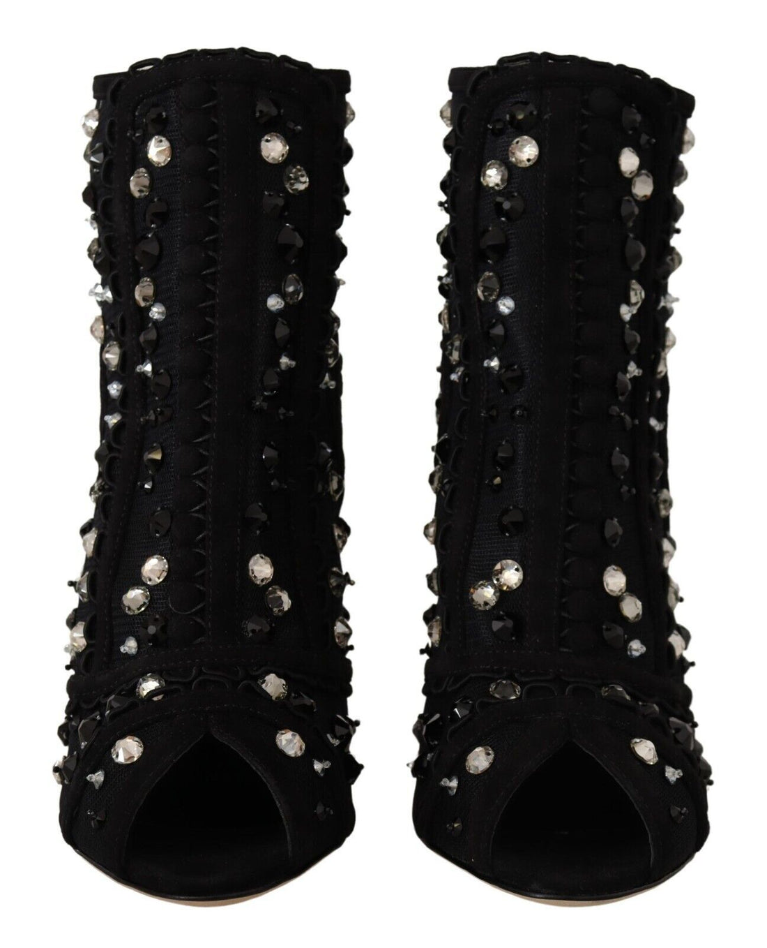 Dolce &amp; Gabbana Black Crystals Heels Zipper Short Boots Shoes