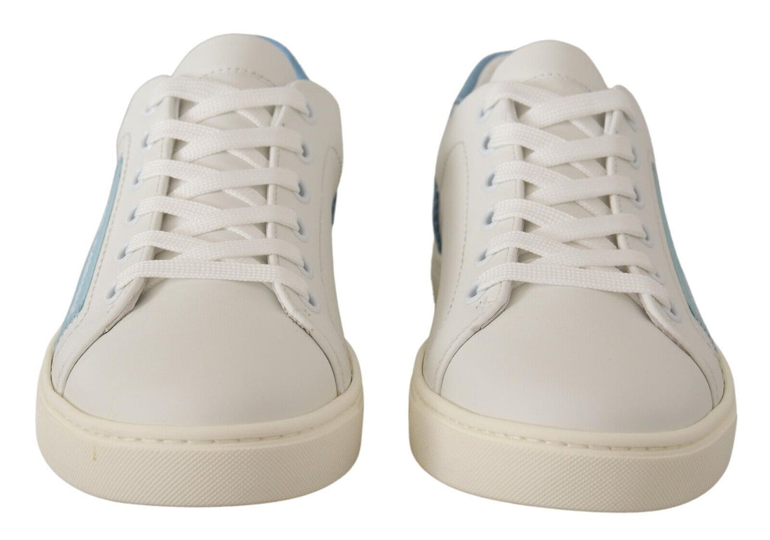 Dolce &amp; Gabbana White Blue Leather Low Top Sneakers Shoes