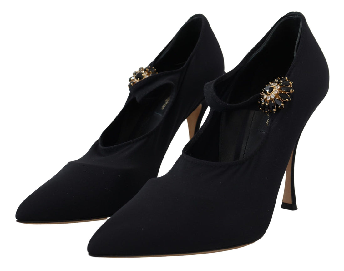 Dolce &amp; Gabbana Black Socks Stretch Crystal Pumps Shoes