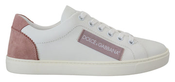 Dolce &amp; Gabbana White Pink Leather Low Top Sneakers Shoes
