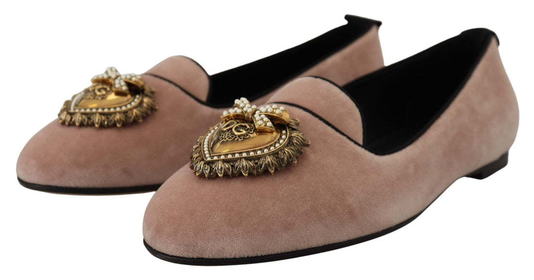Dolce &amp; Gabbana Pink Velvet Slip Ons Loafers Flats Shoes