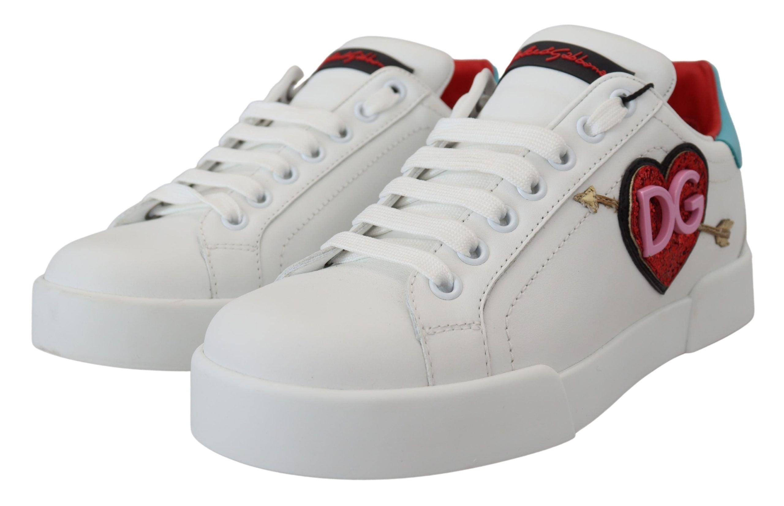 Baskets Dolce &amp; Gabbana en cuir blanc Portofino avec logo cœur