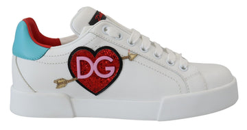 Baskets Dolce &amp; Gabbana en cuir blanc Portofino avec logo cœur