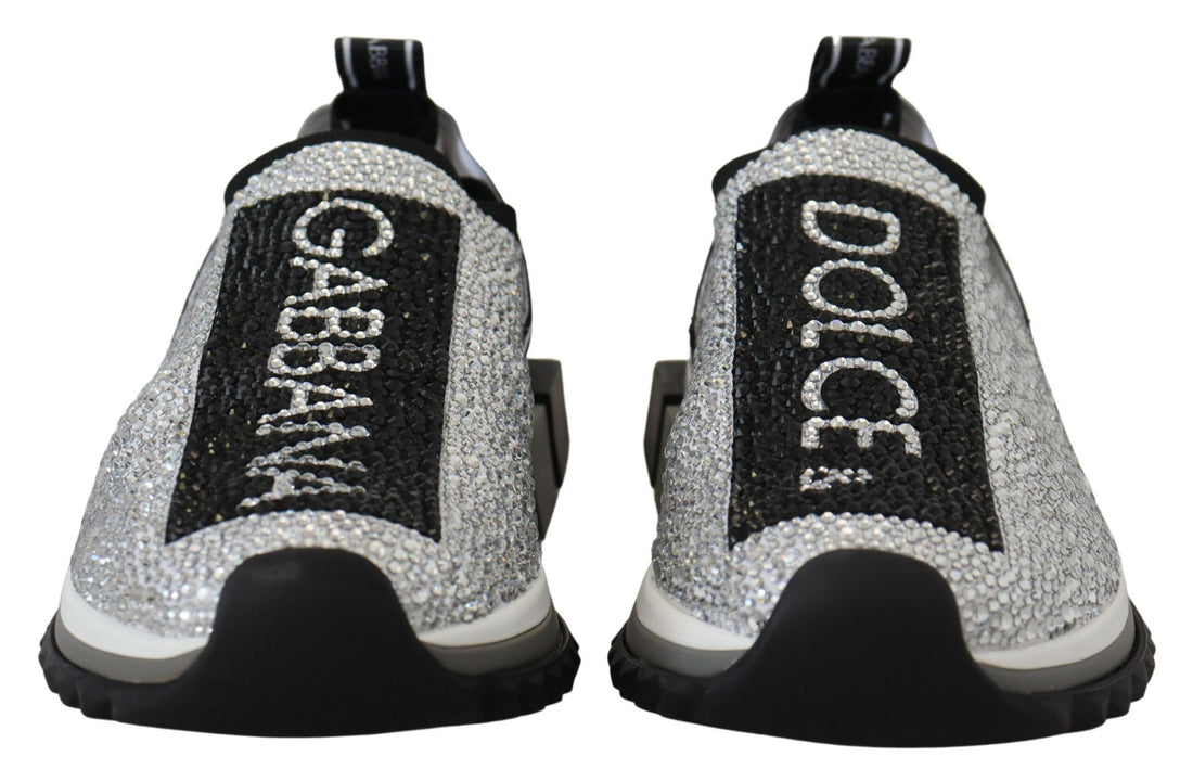 Dolce &amp; Gabbana Silver Rhinestones Sorrento Sneakers Shoes