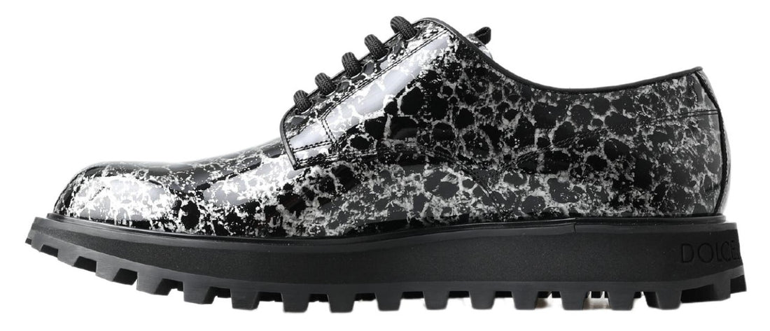 Dolce &amp; Gabbana Black White Derby Patent Leather Shoes