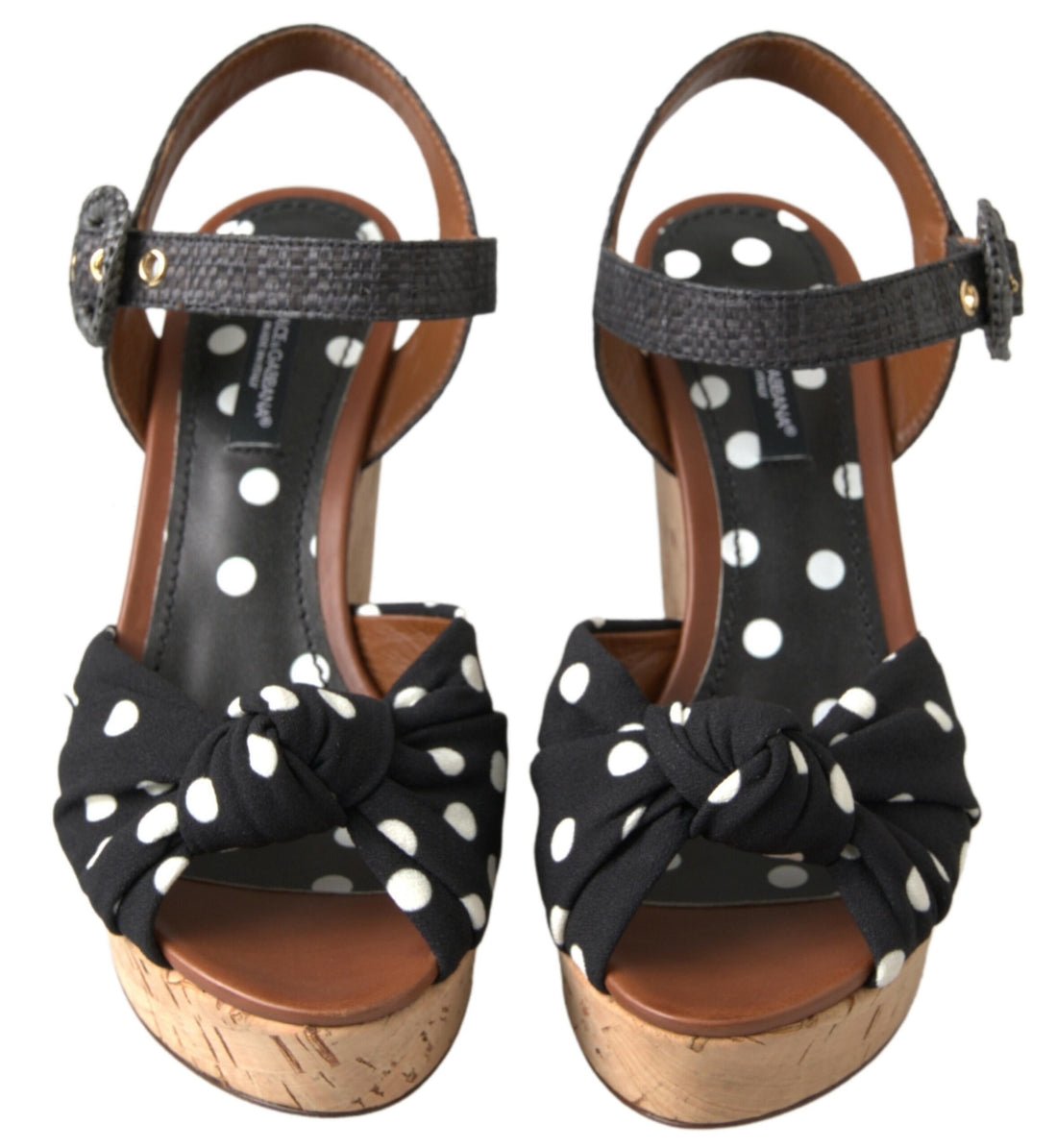 Dolce &amp; Gabbana Black Wedges Polka Dotted Ankle Strap Shoes Sandals