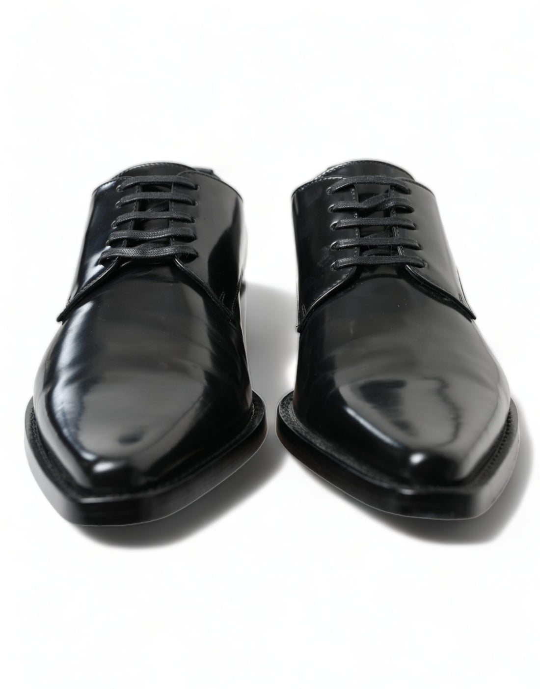 Dolce &amp; Gabbana Black Leather Lace Up Formal Flats Shoes