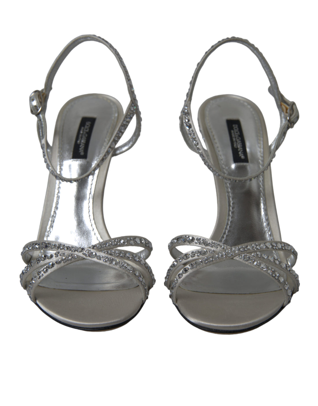 Dolce &amp; Gabbana Silver Crystal Ankle Strap Sandals Shoes