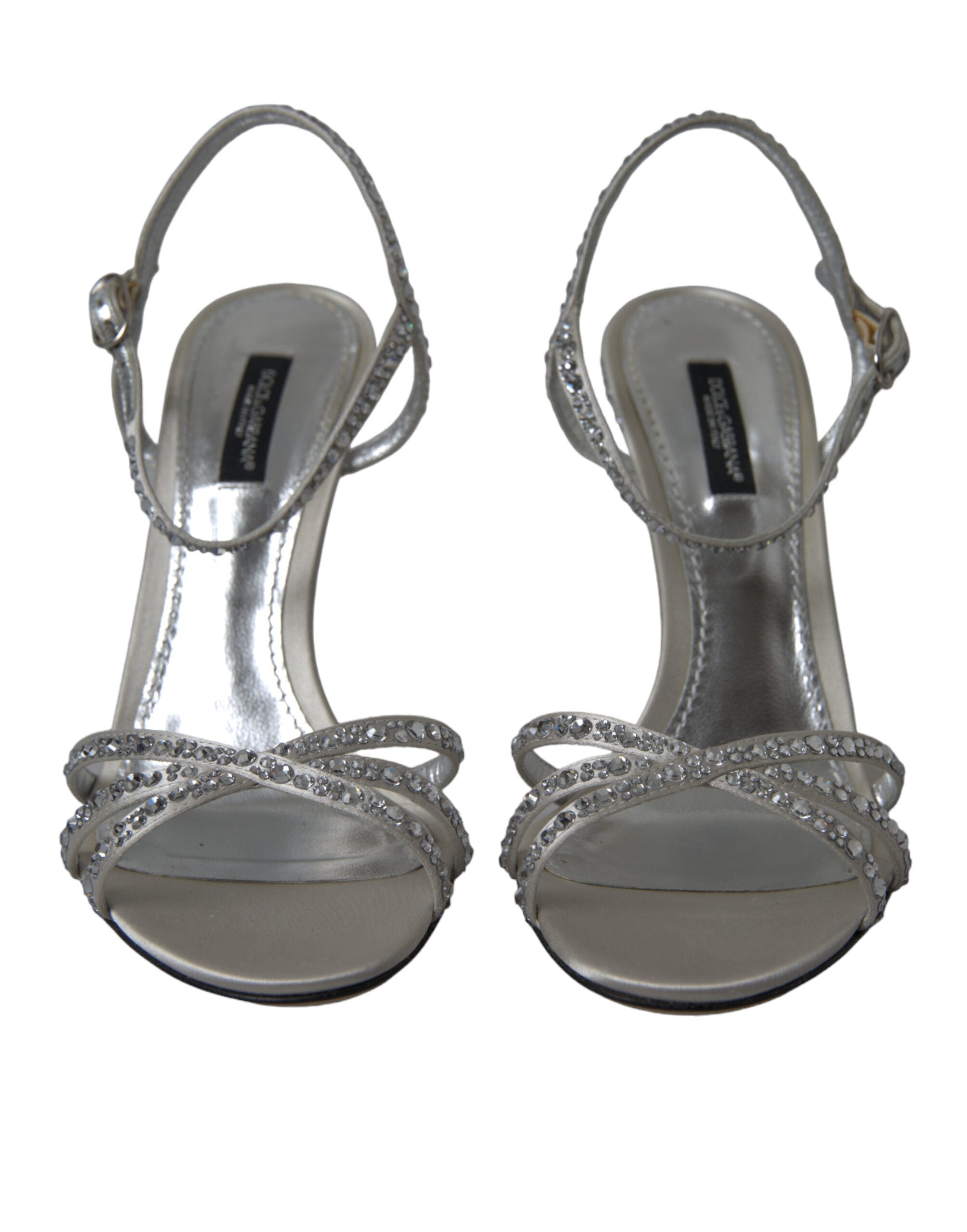 Dolce &amp; Gabbana Silver Crystal Ankle Strap Sandals Shoes