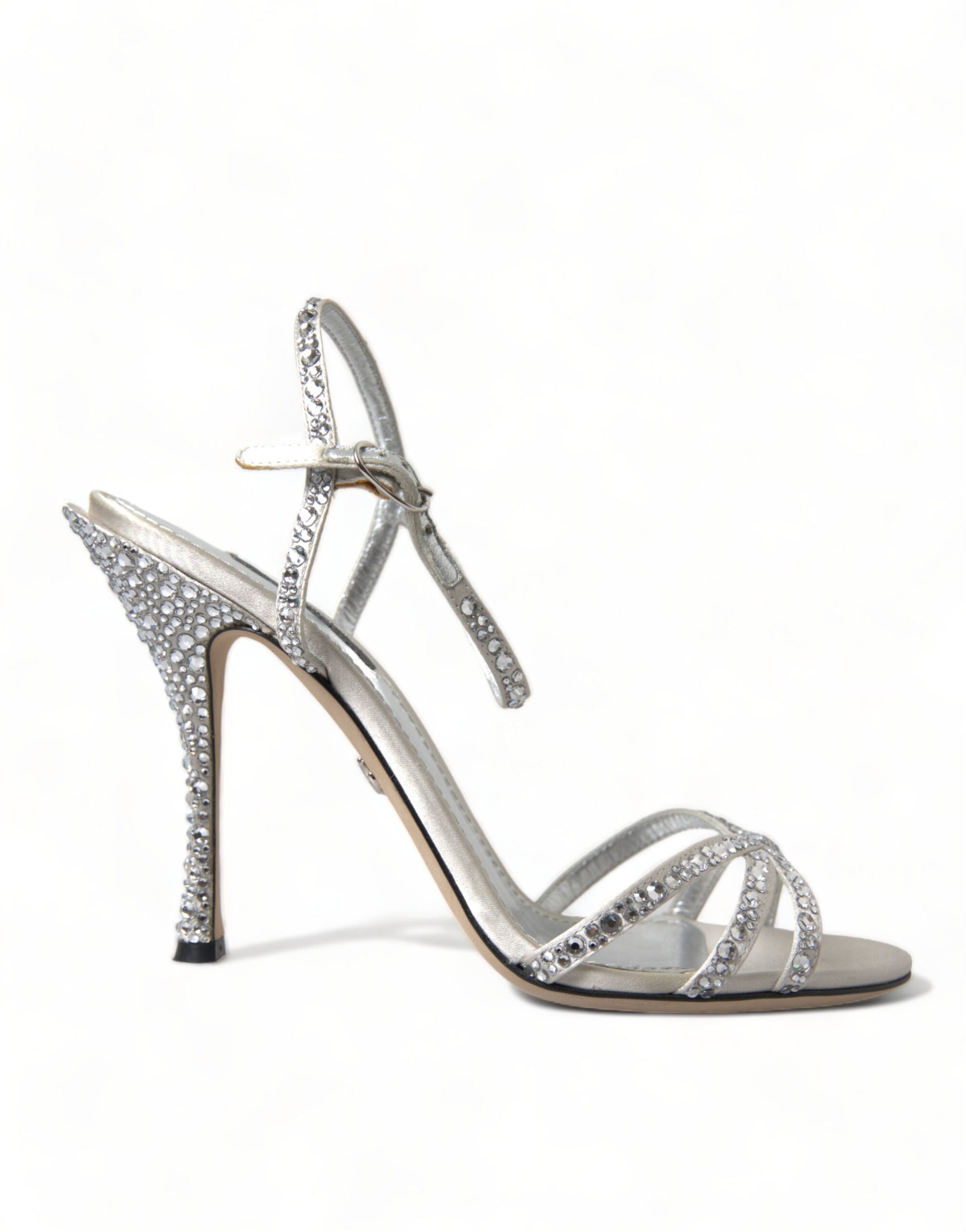Dolce &amp; Gabbana Silver Crystal Ankle Strap Sandals Shoes