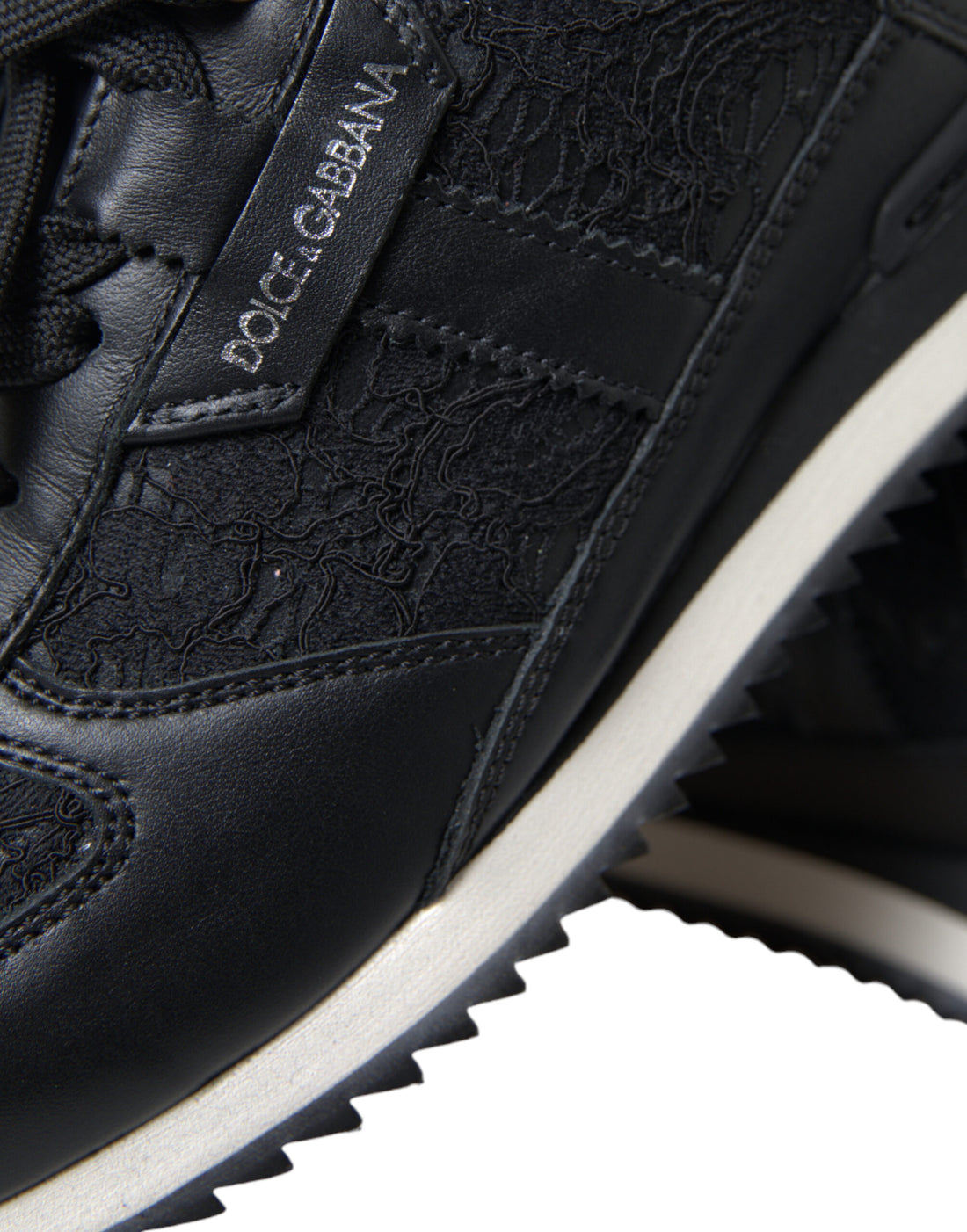Dolce &amp; Gabbana Black Floral Lace Leather Sneakers Shoes