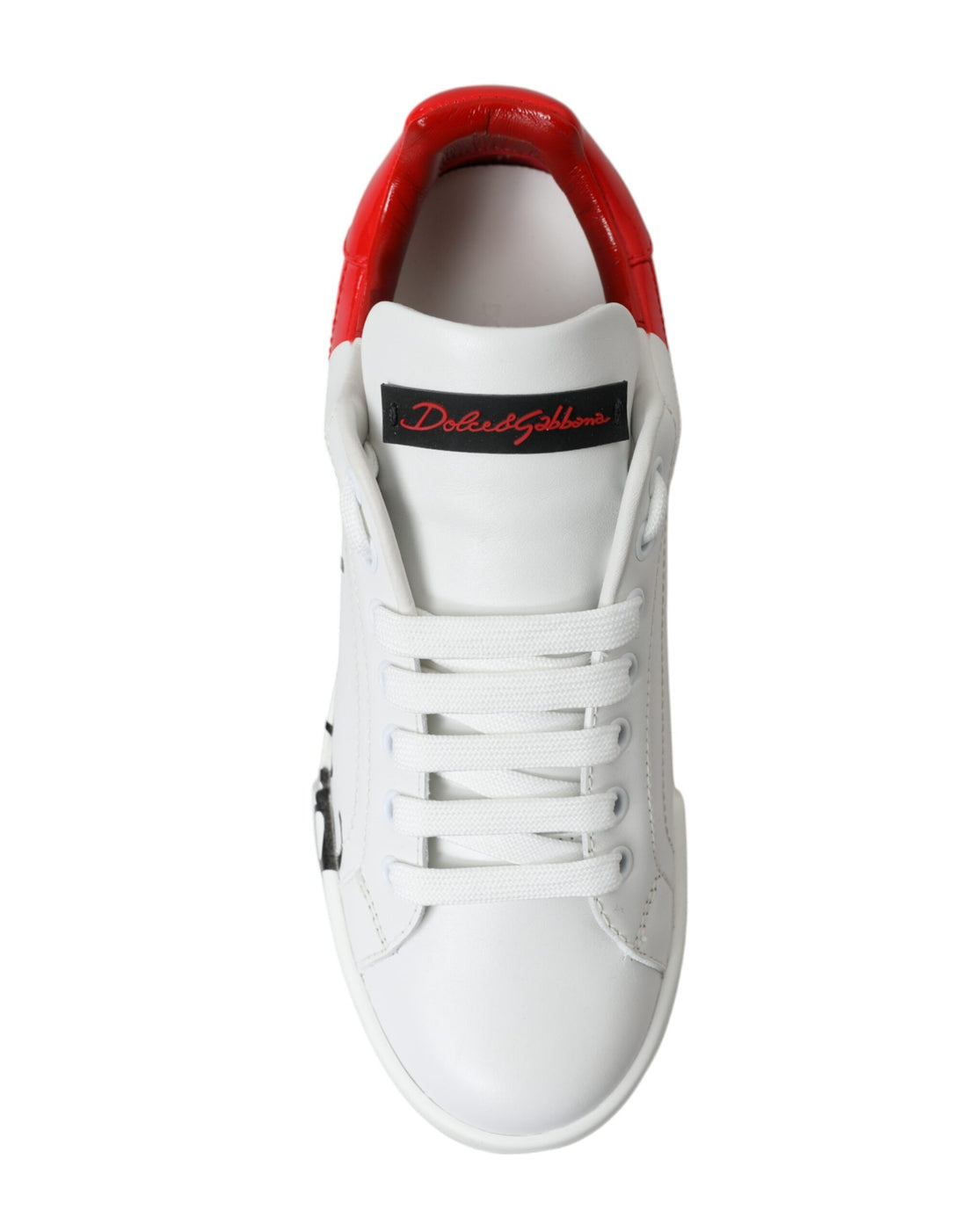 Dolce &amp; Gabbana White Red Lace Up Women's Low Top Sneakers Shoes