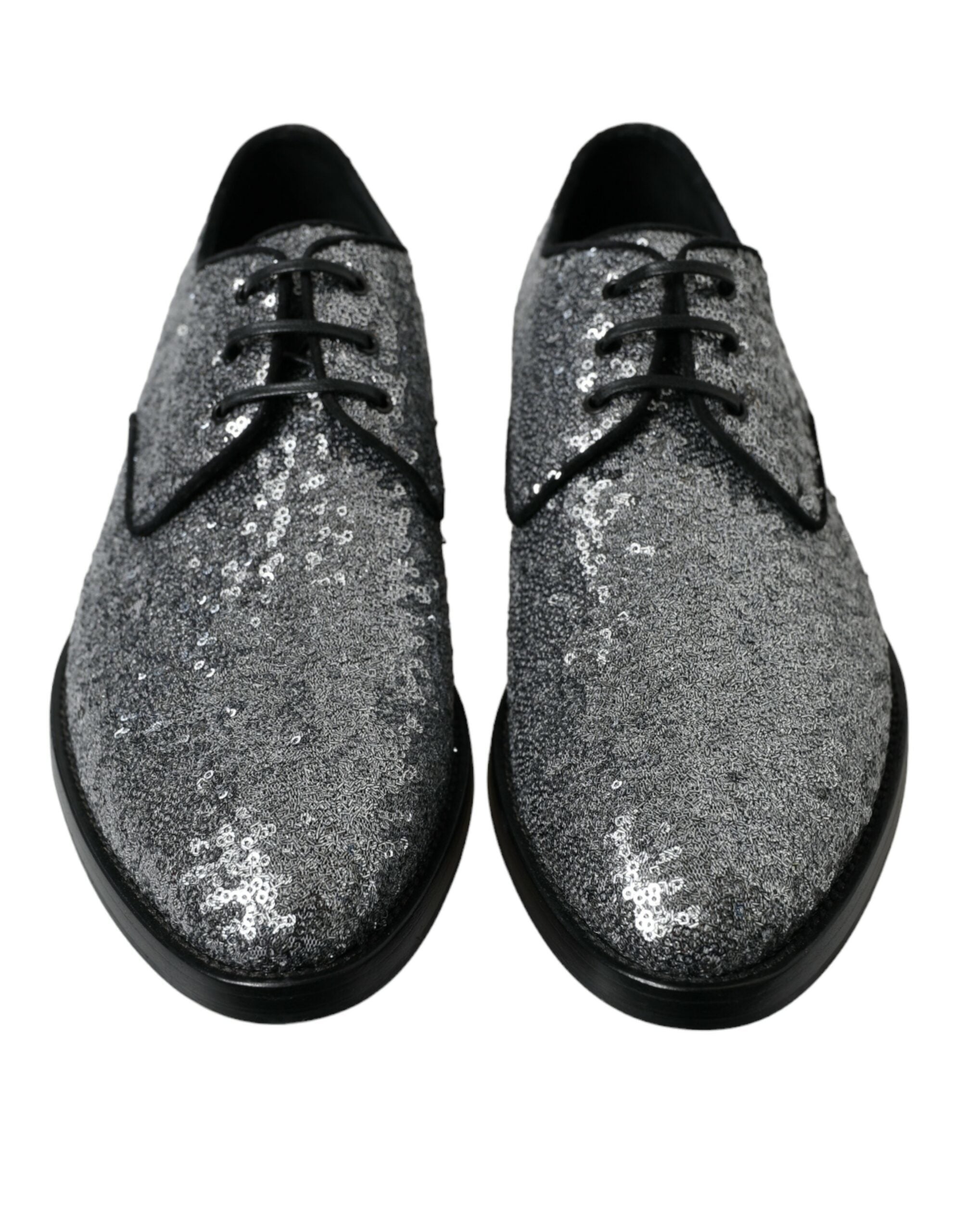 Dolce &amp; Gabbana Silver Sequined Lace Up Men's Derby Dress Shoes