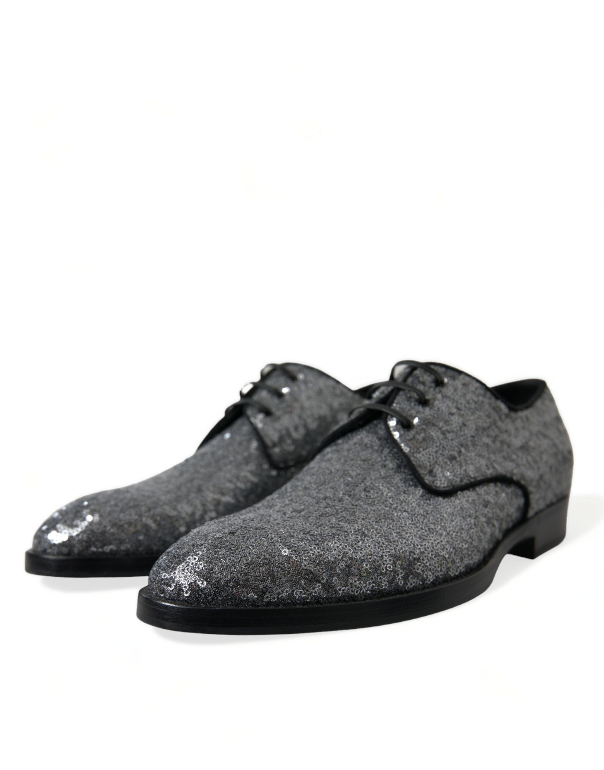 Dolce &amp; Gabbana Silver Sequined Lace Up Men's Derby Dress Shoes