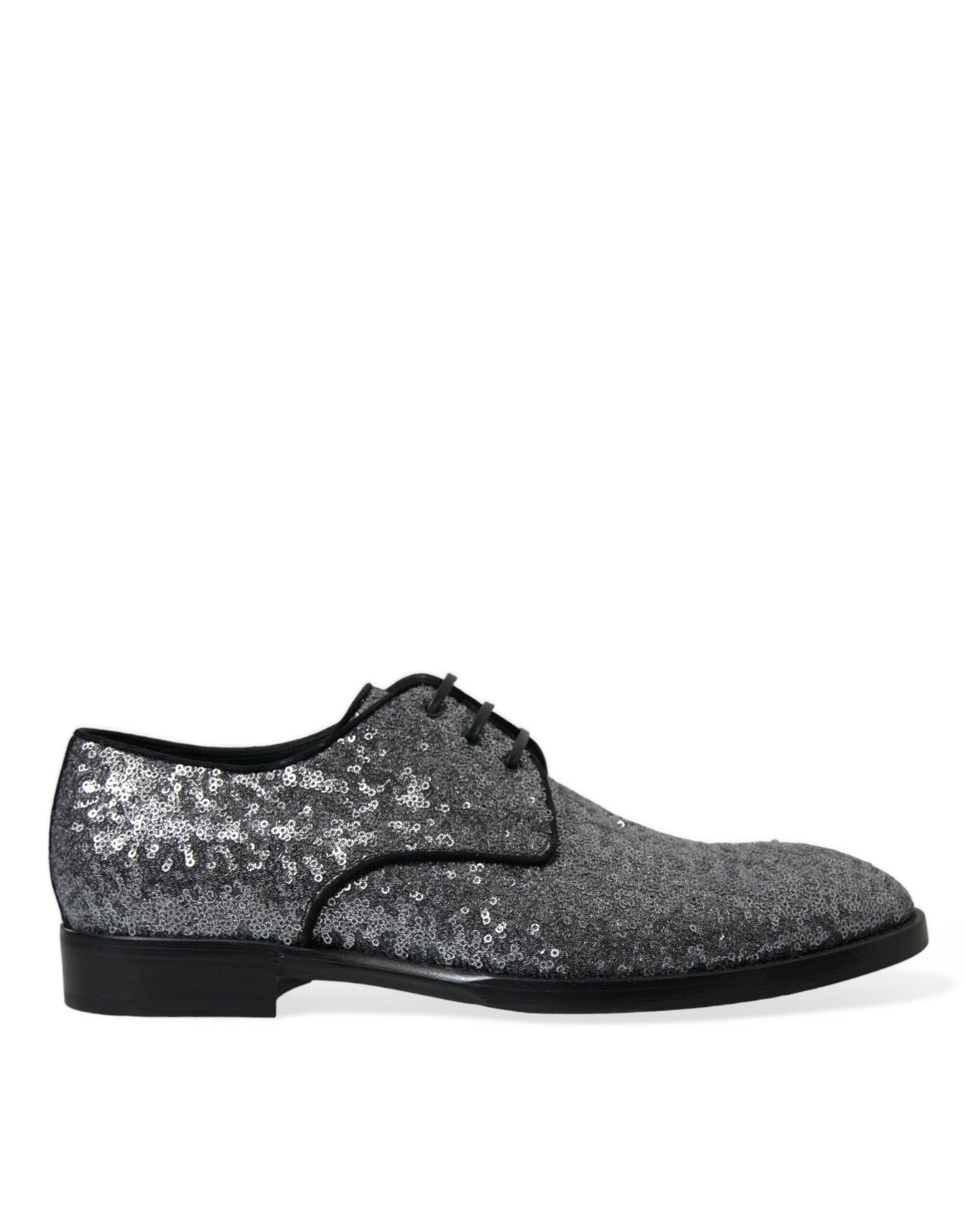 Dolce &amp; Gabbana Silver Sequined Lace Up Men's Derby Dress Shoes