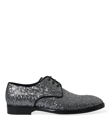 Dolce &amp; Gabbana Silver Sequined Lace Up Men's Derby Dress Shoes