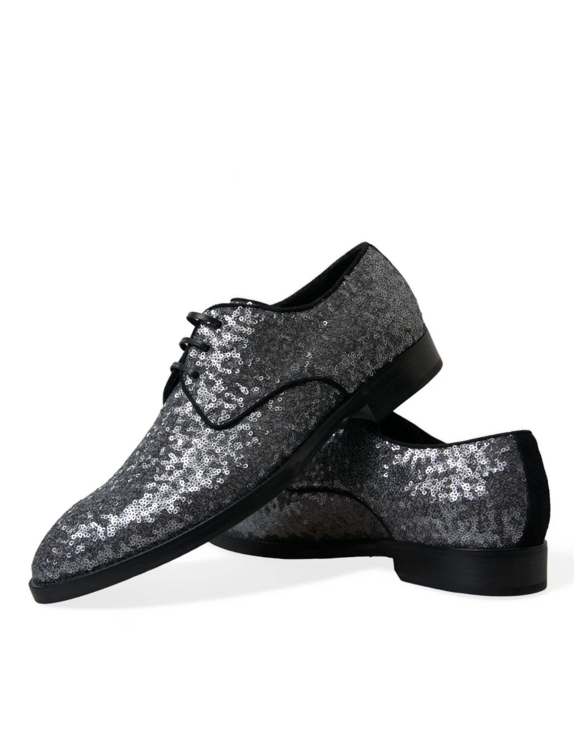 Dolce &amp; Gabbana Silver Sequined Lace Up Men's Derby Dress Shoes