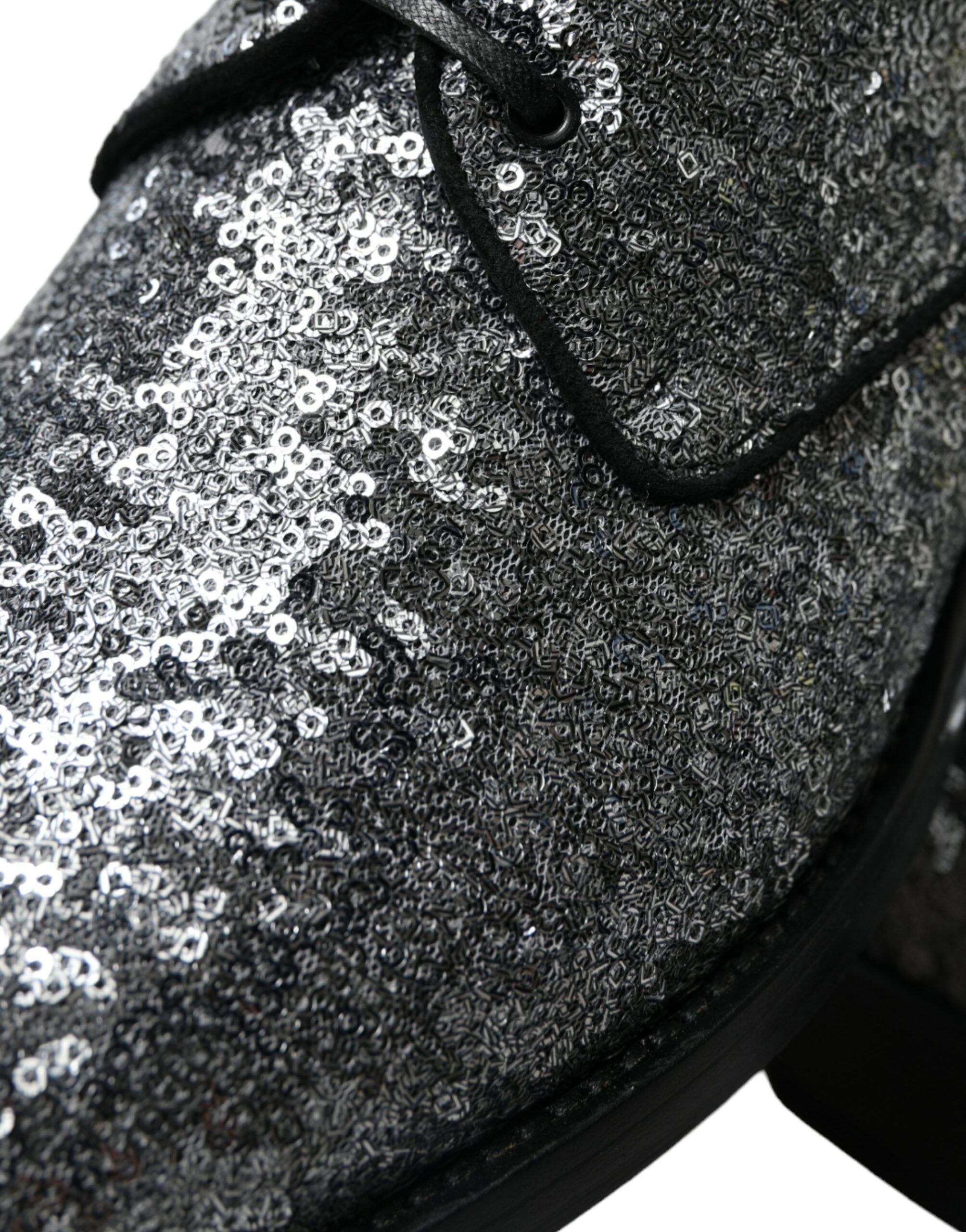 Dolce &amp; Gabbana Silver Sequined Lace Up Men's Derby Dress Shoes