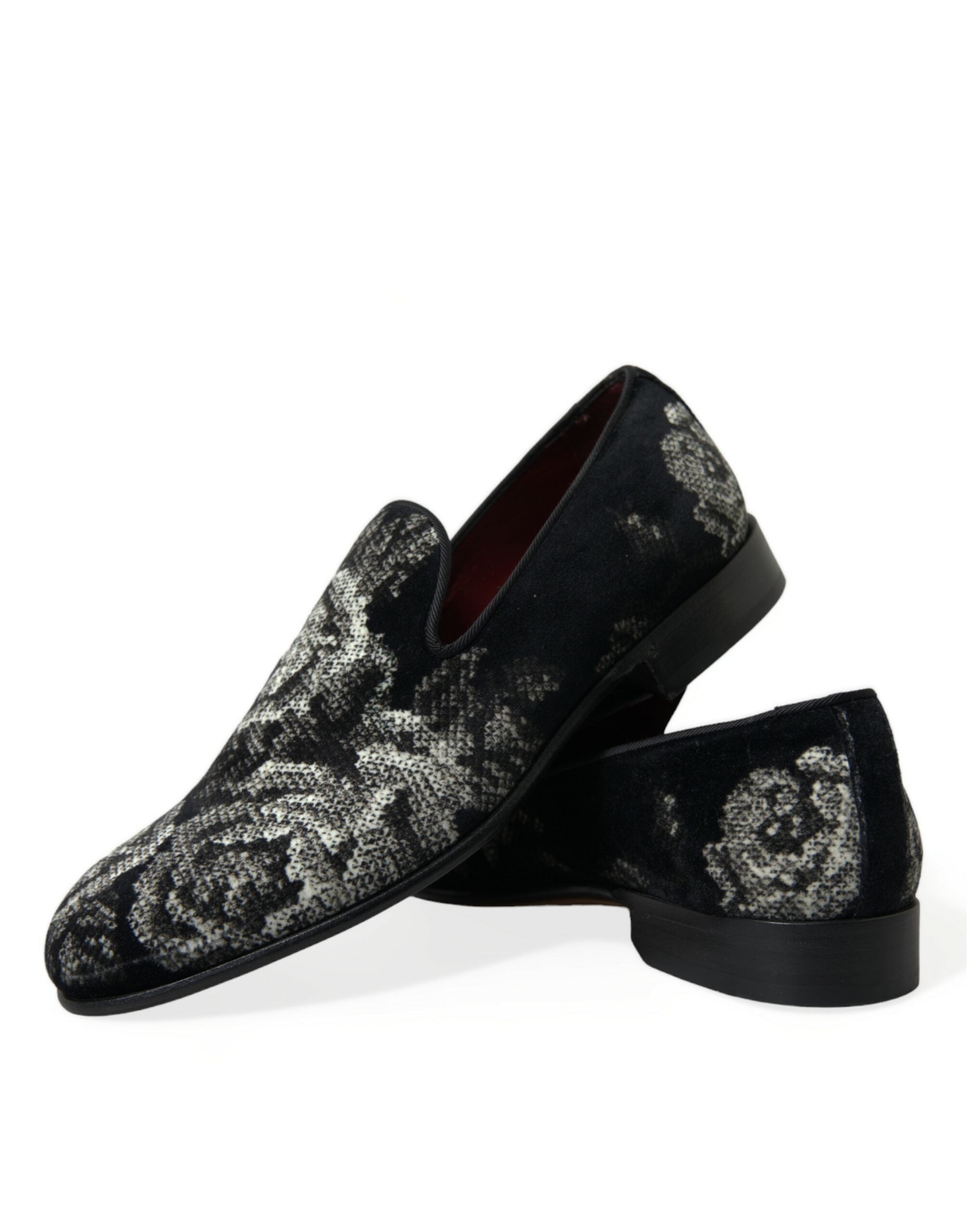 Dolce &amp; Gabbana Black Floral Slippers Men Loafers Dress Shoes