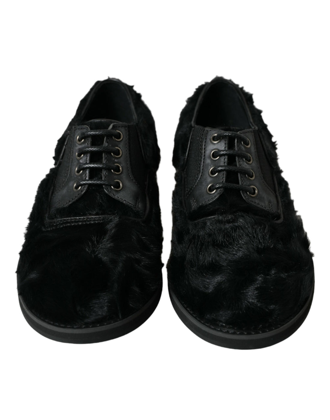 Dolce &amp; Gabbana Black Fur Leather Lace Up Derby Dress Shoes
