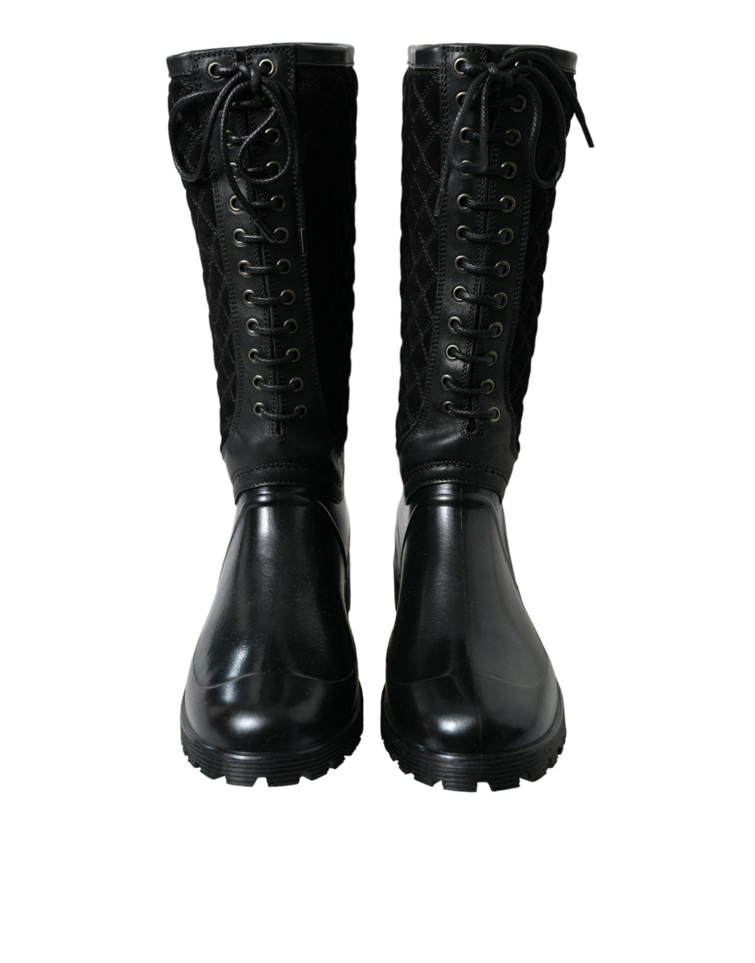 Dolce &amp; Gabbana Black Chioggia Rubber Suede Rain Boots Shoes