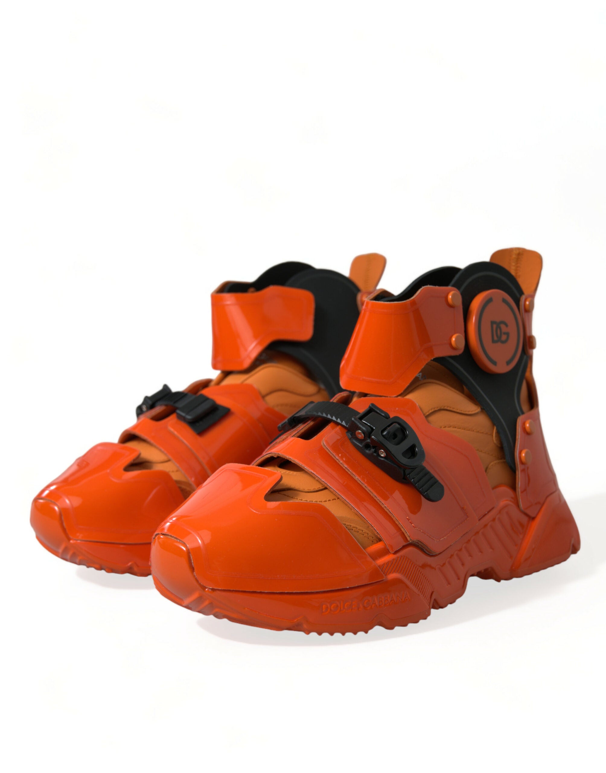 Dolce &amp; Gabbana Orange Multi Panel Chunky High Top Sneakers Shoes