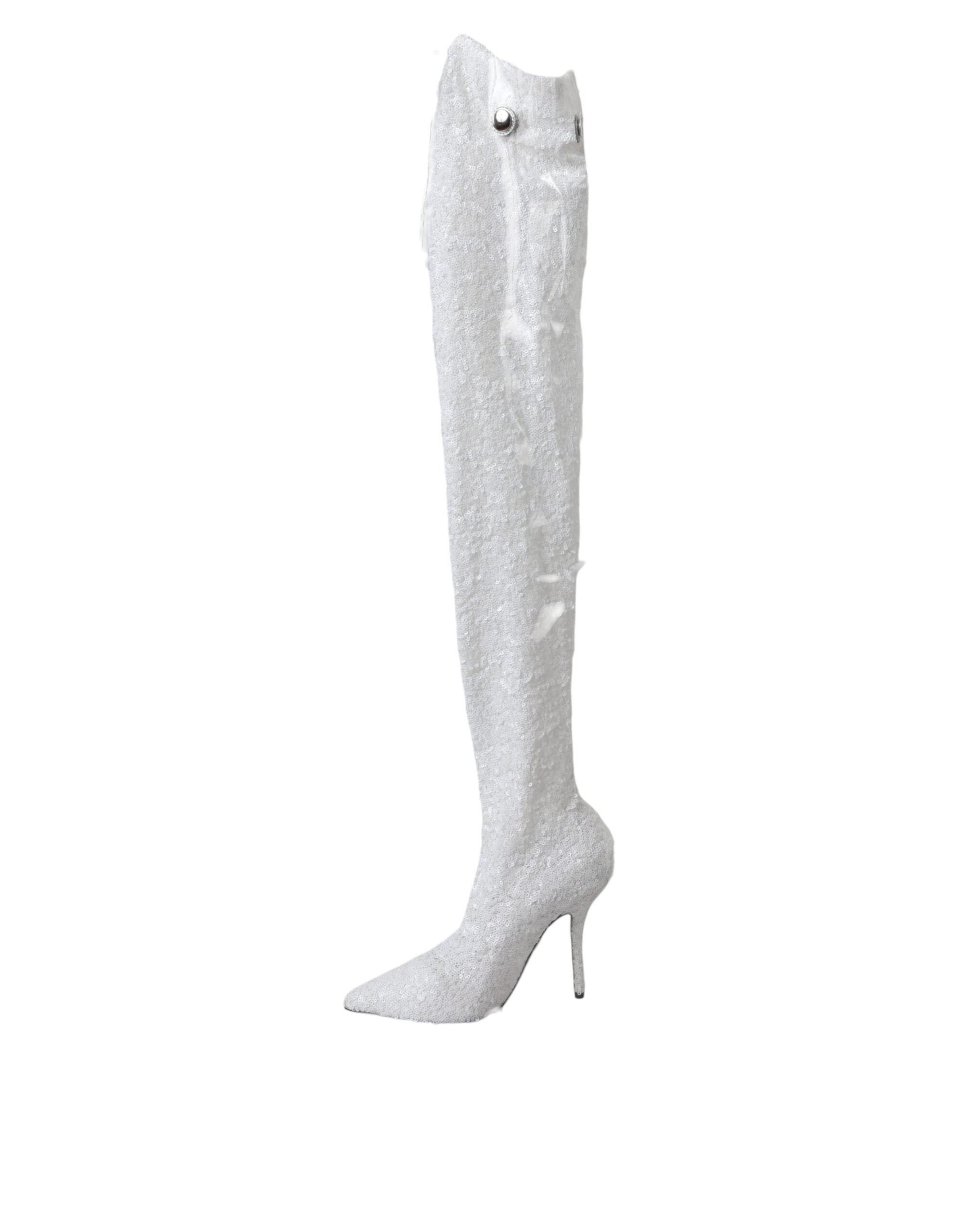 Bottes hautes à talons aiguilles blanches Dolce &amp; Gabbana
