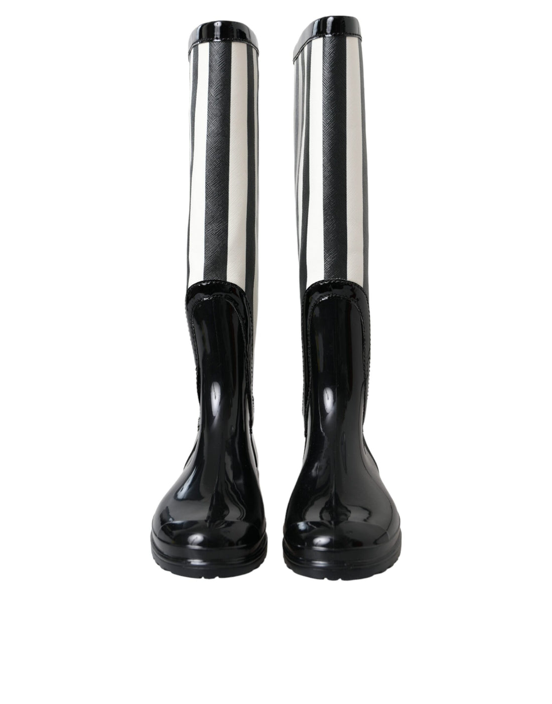Dolce &amp; Gabbana Black Rubber Knee High Flat Boots Shoes