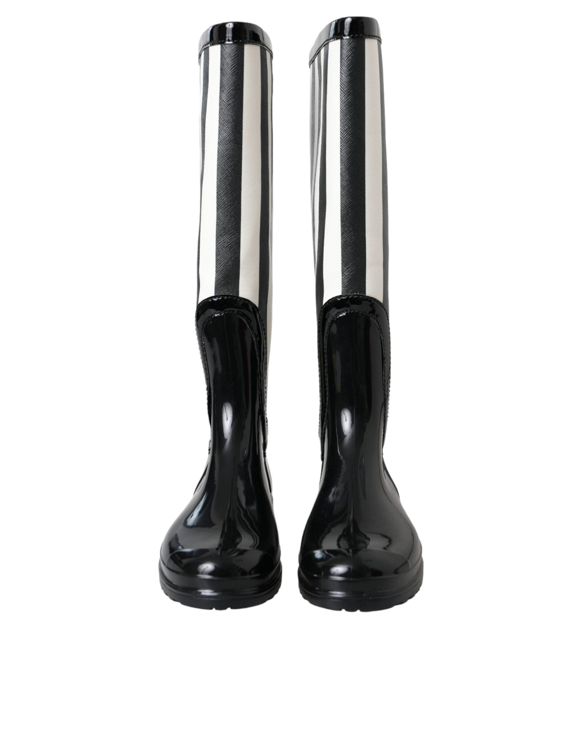 Dolce &amp; Gabbana Black Rubber Knee High Flat Boots Shoes