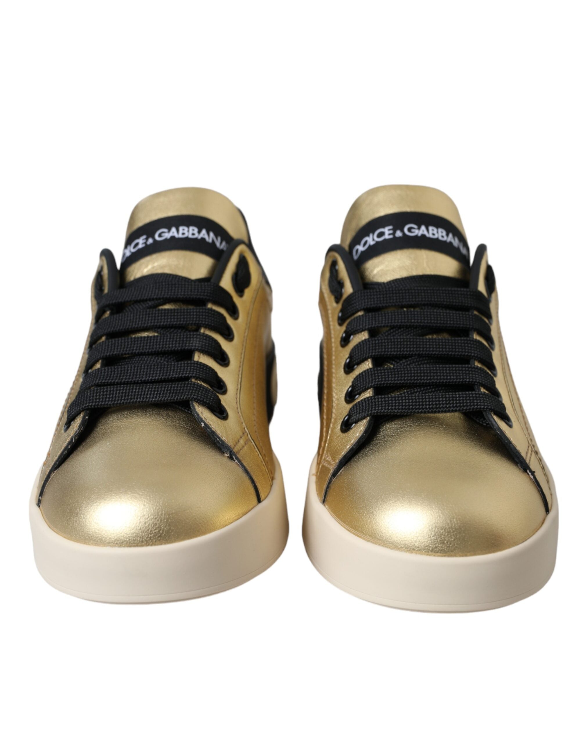 Dolce &amp; Gabbana Gold Portofino Calf Leather Sneakers Women Shoes