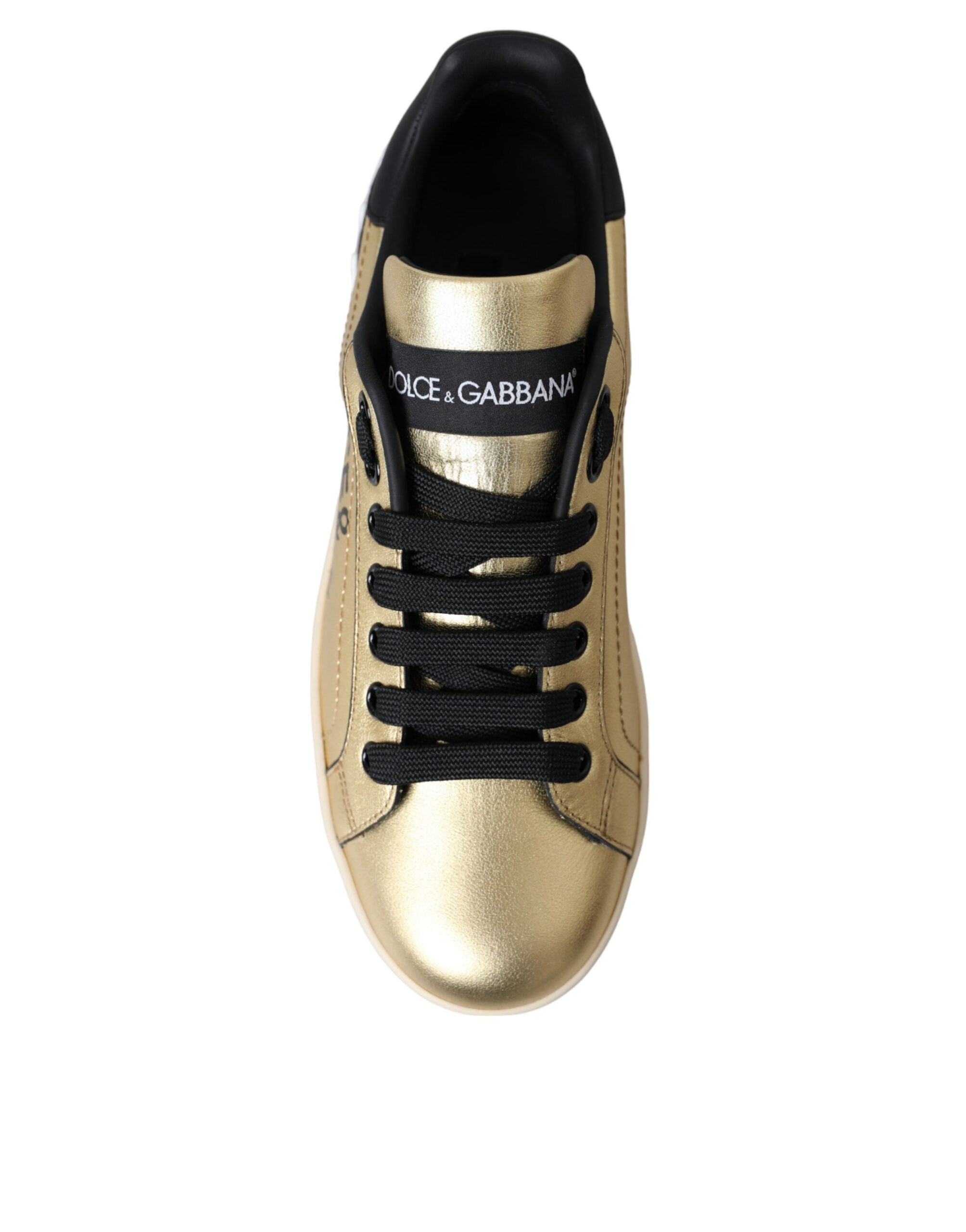 Dolce &amp; Gabbana Gold Portofino Calf Leather Sneakers Women Shoes