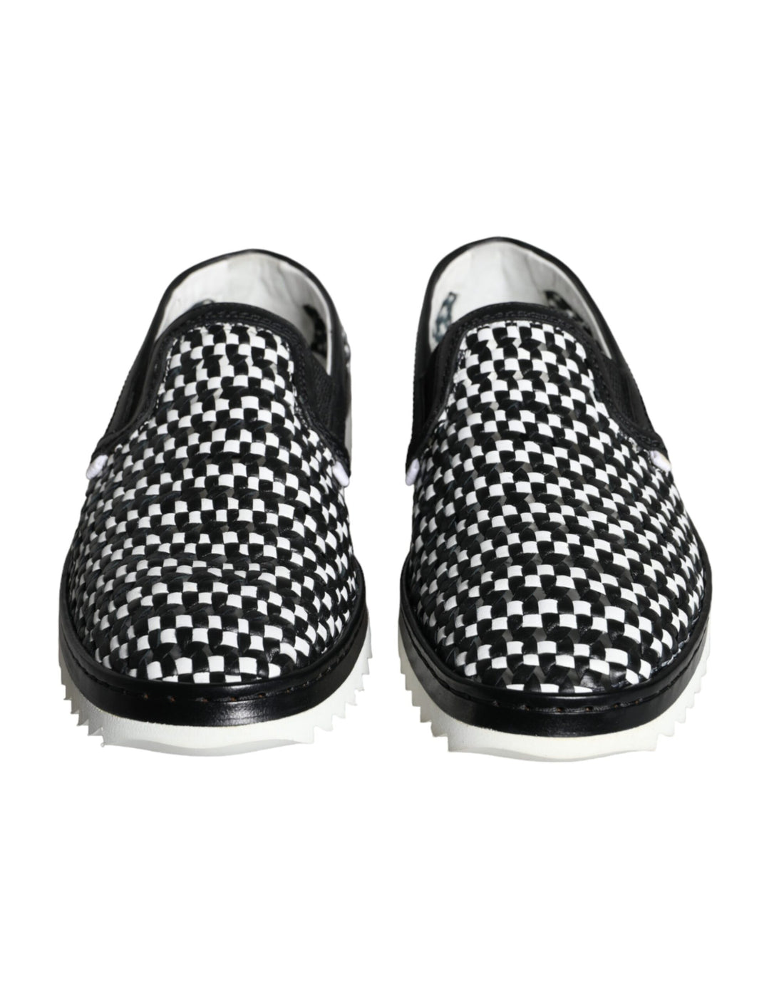 Dolce &amp; Gabbana Black White Woven Slip On Men Loafers Shoes