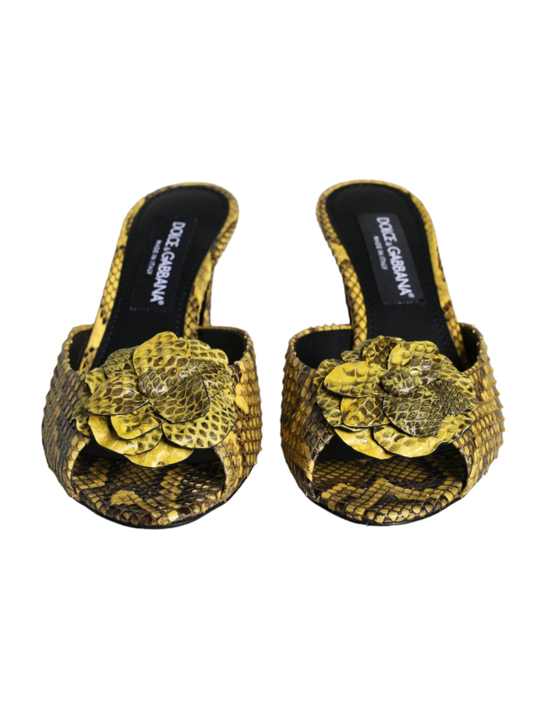 Dolce &amp; Gabbana Yellow Leather Block Heels Slides Shoes