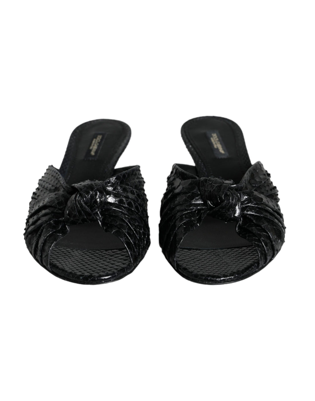 Dolce &amp; Gabbana Black Leather Heels Slides Sandals Shoes
