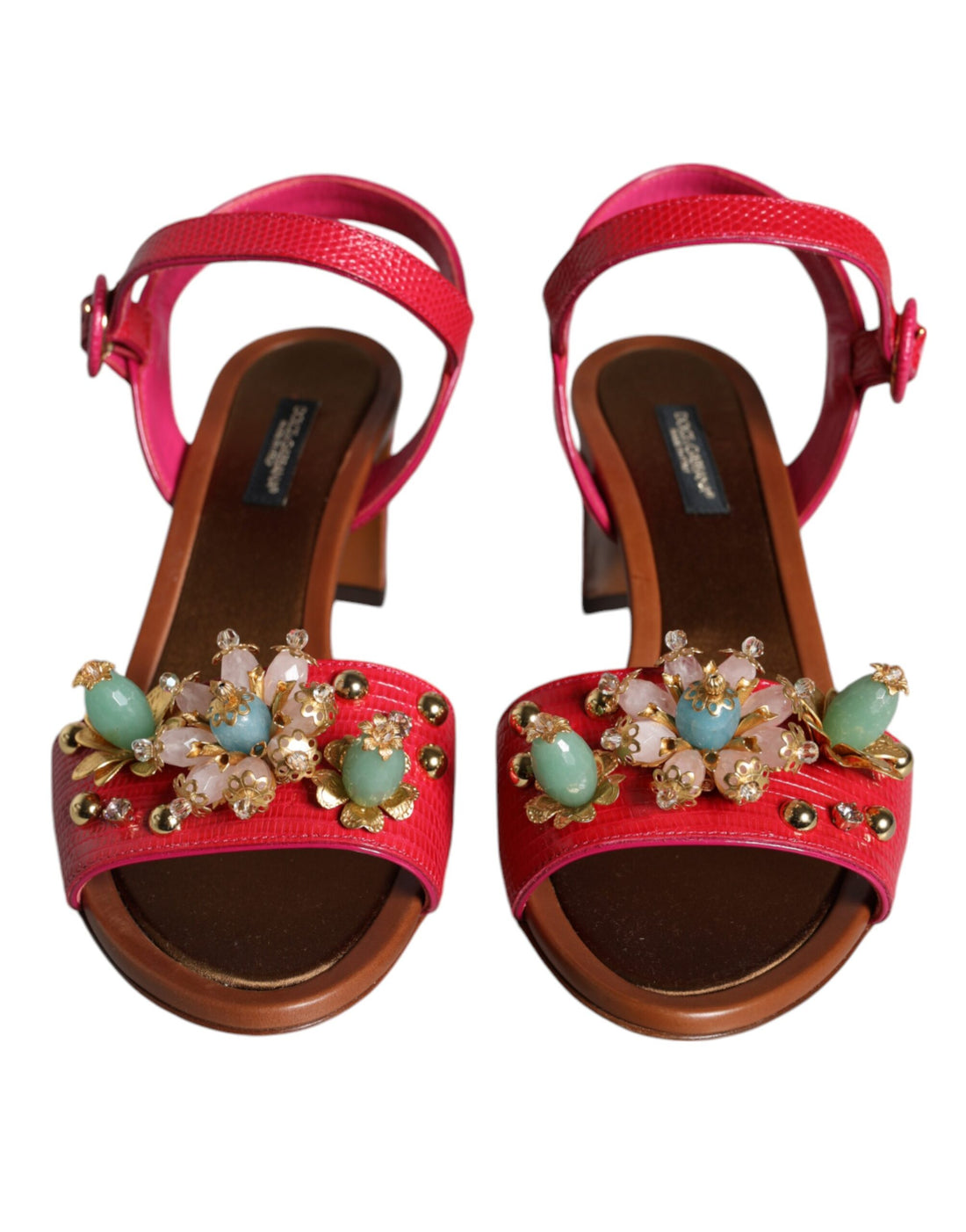 Dolce &amp; Gabbana Fuchsia Leather Embellished Keira Sandals Shoes