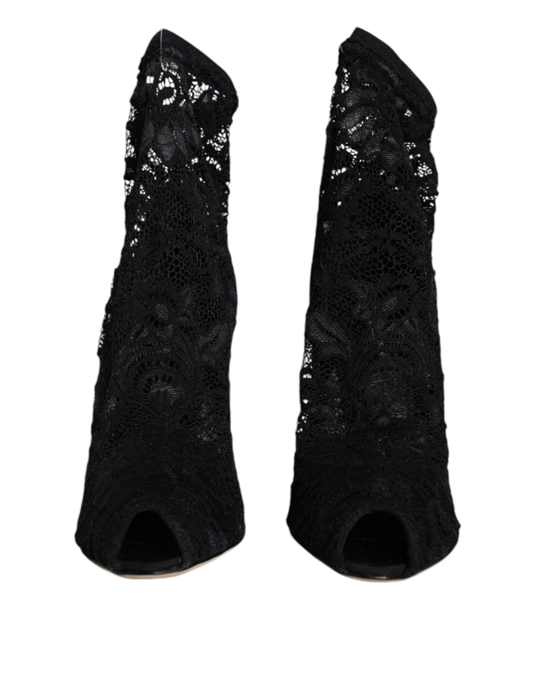 Dolce &amp; Gabbana Black Lace Stretch Heels Mid Calf Boot Shoes