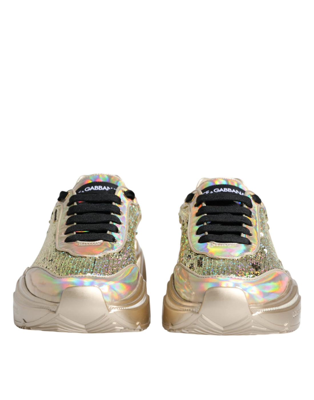 Dolce &amp; Gabbana Gold Sequin Iridescent Daymaster Sneakers Shoes